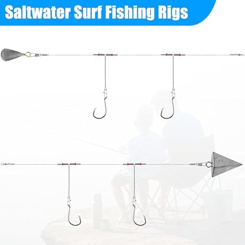 Saltwater Surf Fishing Tackle Kit - Saltwater Surf Fishing Rigs Bottom Rigs Include Fishing Leader Rigs Pyramid Sinkers Bass Casting Sinker Circle Hooks for Striped Bass Red Drum Flounder - Image 2