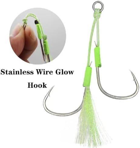 4PCS Long Cast Slow Pitch Vertical Jigs Saltwater Artificial Fishing Lure UV Glow Jig Metal Spoons Hard Jigging Bait with Glow Skirt Assist Hooks Fast Fall Jigs for Tuna Salmon Bass Kingfish - Image 6