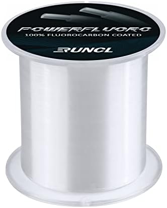 RUNCL Fluorocarbon Fishing Line, PowerFluoro Clear Ice Fishing Leader Line - Virtually Invisible, Faster Sinking, Extra Sensitivity, 300/500/1000yds, 5-32lb Break Strength, Fishing Gifts by RUNCL