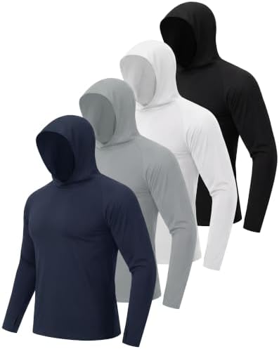 4 Pack Sun Hoodie for Men UV UPF 50+ Lightweight Fishing Shirts Rash Guard by BOOJO