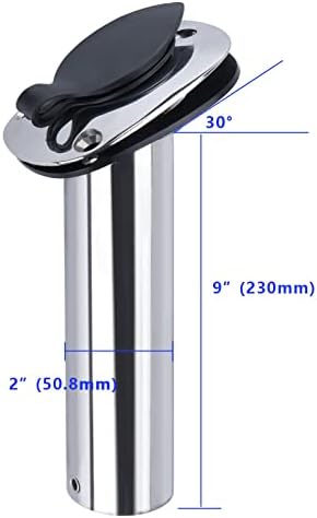 Hoffen 2Pcs Boat Stainless Steel Fishing Rod Holder Flush Mount 15/30/90 Degree with PVC Cap,Inner Tube and Gasket - Image 2