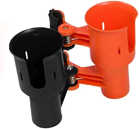 ROBOCUP, (Orange & Black), Patented Clamp On Boat Cup Holder |Multifunction Dual Drink Caddy for Fishing Poles, Tools, Net, Gaff |Portable Storage for Boating, Beach, Umbrellas, Golf Carts, Strollers - Image 2