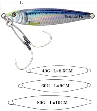 OCEAN CAT Long Casting Slow Fall Pitch Fishing Jigs Lures Lead Metal Flat Sinking Vertical Shore Jigging Bait with Assist Hook for Saltwater Freshwater Fishing 40g 60g 80g - Image 2