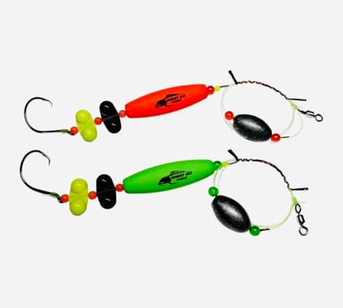 Premium Catfish Ready Rig, 2-Pack, Bright Green/Red, with 3 oz Egg Sinker Weights. by Unknown