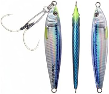 OCEAN CAT Long Casting Slow Fall Pitch Fishing Jigs Lures Lead Metal Flat Sinking Vertical Shore Jigging Bait with Assist Hook for Saltwater Freshwater Fishing 40g 60g 80g by OCEANCAT