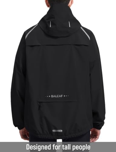 baleaf Men's Rain Jacket Waterproof Hood Lightweight Reflective Packable - Image 2