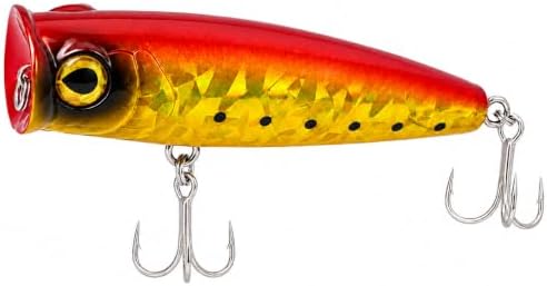 Topwater Popper Fishing Lure, 4in 0.81oz ABS Floating Saltwater Bait with BKK 3X #4 Treble Hooks, Foil-Stamped Finish for Inshore Striped Bass Redfish Snook Tarpon by Unknown