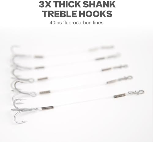 Stinger Hooks (12-Packs) for Jig Heads, Quick Snap #6/#8 Trailer Treble Hooks, 10#/40lbs Fluorocarbon Fishing Line - Walleye, Bass - Image 4