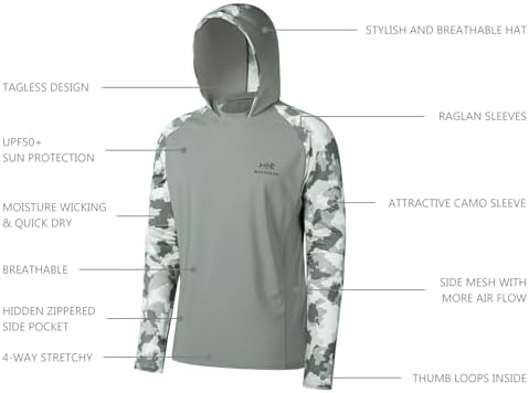 BASSDASH Men’s UPF 50 Performance Fishing Shirt Cooling Hoodie Camo Long Sleeve FS17M - Image 4