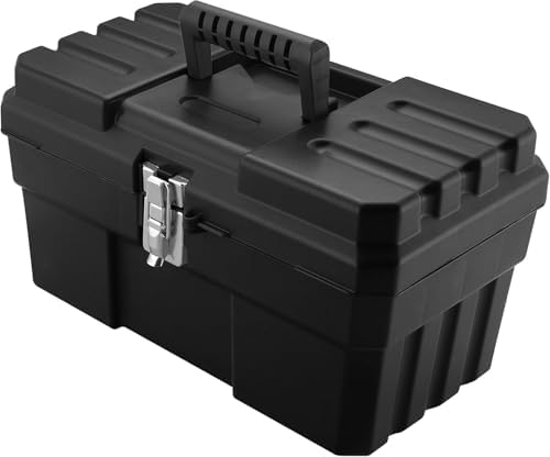 Akro-Mils 14-Inch Plastic Toolbox with Removable Tray, Steel Latch & Padlock Eye, Industrial-Grade Tool Box for Tools, Crafts, First Aid & Hobby Supplies, 14" x 8" x 8", Made in USA, Black (09514) by Akro-Mils