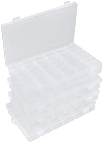Hlotmeky Bead Organizer 36 Grids 4 Pack Clear Plastic Parts Organizer Box 3600 Tackle Box Craft Storage Compartment Divided Container by Hlotmeky