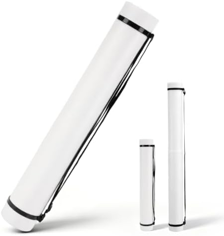 DEWEL Poster Tube, Waterproof Poster Holder Plastic Expandable Poster/Art/Document Storage Tube 24.5" to 40", Adjustable Poster Storage Blueprint Holder with Carrying Strap (White-Large Size) by DEWEL