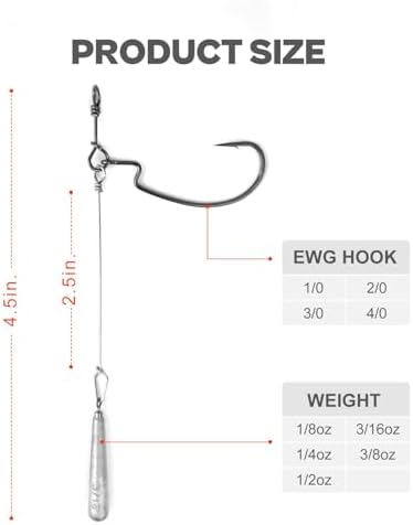OJYDOIIIY Jika/Tokyo Rig (10/12 PCs) - Drop Shot Style Fishing Rigs with Weedless EWG Hooks (1/8 3/16 1/4 3/8 1/2oz) | Replaceable Hooks & Weights - Image 5