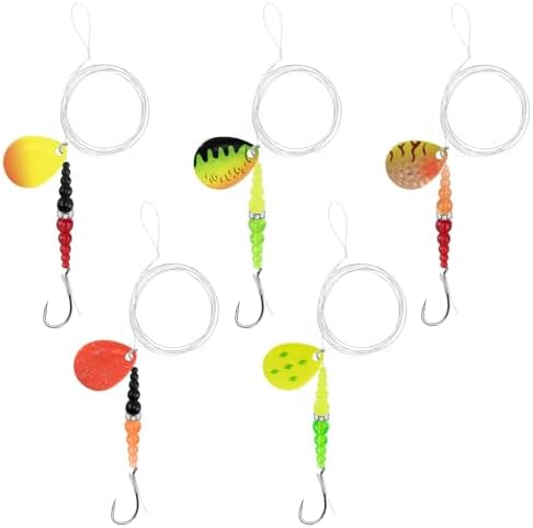 Alwonder 5PCS Walleye Rigs Wedding Ring Fishing Lures, Colorado Blades Stacked Fishing Beads Octopus Hooks Pre-Rigged Bait Rig, Crawler Harness Walleye Kokanee Salmon Spinner Rigs Kit 46IN 30LB Mono by Alwonder