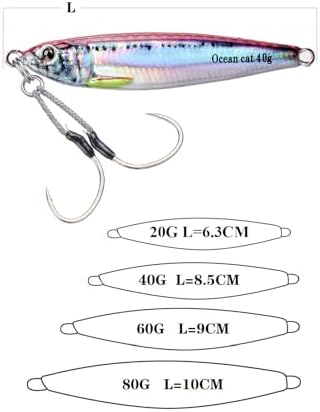 OCEAN CAT Long Casting Slow Fall Pitch Fishing Jigs Lures Lead Metal Flat Sinking Vertical Shore Jigging Bait with Assist Hook for Saltwater Freshwater Fishing 40g 60g 80g - Image 2