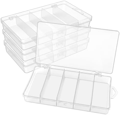 4 Pack 5-Grid Clear Plastic Fishing Tackle Storage Box, 7x4.3x1.2inch by ISUSSER