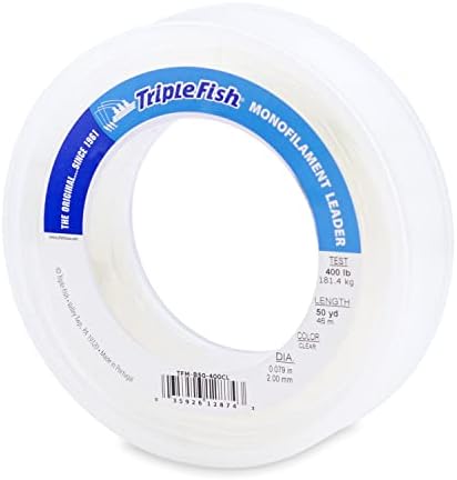 Triple Fish Monofilament Fishing Leader - Clear, Camo Strong Tough Leader Material for Big Game Fishing, Up to 400lb Test by TripleFish