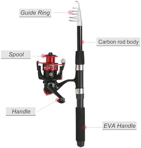 Tripquips Fishing Rod, 6.9ft 2Pcs Telescopic Fishing Rods Set, Carbon Fiber Fishing Pole, 2PCS Spinning Rod and Reel Combo with Carrier Bag Freshwater Fishing Rod and Reel Combos Kits Fishing Gear-Red - Image 4