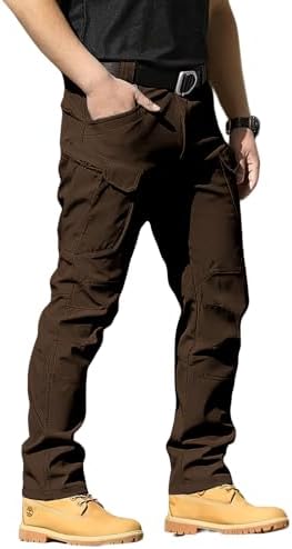 Men's Tactical Pants Stretch Waterproof Fabric Durable Cargo Pants for Hiking Casual Work Multi Pockets (No Belt) by LYRXXX