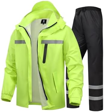 Men's Rain Suit High Visibility Reflective Work Rain Jacket Pants for All Sport Farm Fishing Motorcycle by SaphiRose