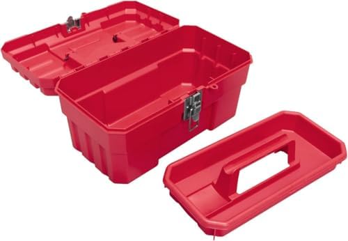 Akro-Mils 14-Inch Plastic Toolbox with Removable Tray, Steel Latch & Padlock Eye, Industrial-Grade Tool Box for Tools, Crafts, First Aid & Hobby Supplies, 14" x 8" x 8", Made in USA, Red (09514) - Image 4