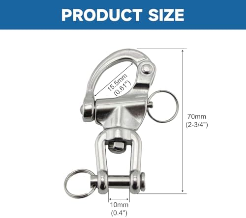 316 Stainless Steel Snap Shackle with Swivel Eye, Quick Release Marine Grade Shackle for Sailing, Boat Rigging, Halyard Hardware(70mm 4pcs) - Image 4