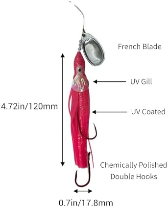 King COHO Humpy Sockeye Salmon Stealhead Squid Skirt Spinner Hoochie Lure UV Gill Double Hooks for Trolling Fishing - Image 4