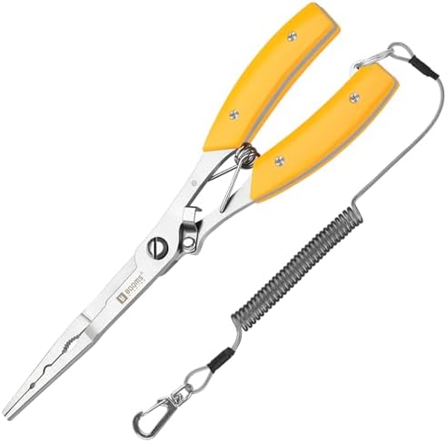 Booms Fishing Hook Remover Pliers, Long Nose, Braid Cutter, Lanyard, Yellow by BoomsFishing