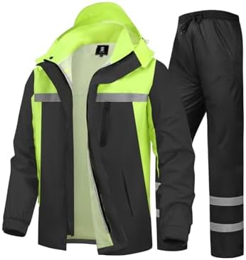 Men's Rain Suit High Visibility Reflective Work Rain Jacket Pants for All Sport Farm Fishing Motorcycle by SaphiRose