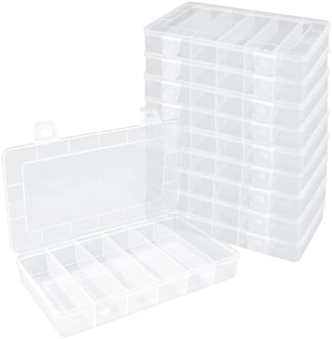 10 Pack 6 Grids Tackle Box Organizer, Clear Fishing Tackle Boxes, Clear Organizer Box with Dividers, Plastic Storage Organizer Container for Crafts, Beads, Earrings, Screws, Nail, Pins by LDHHYH