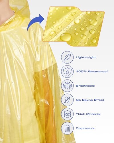 Hagon PRO Disposable Rain Ponchos for Adults, Hooded Poncho, Family 5 Pack - Image 5