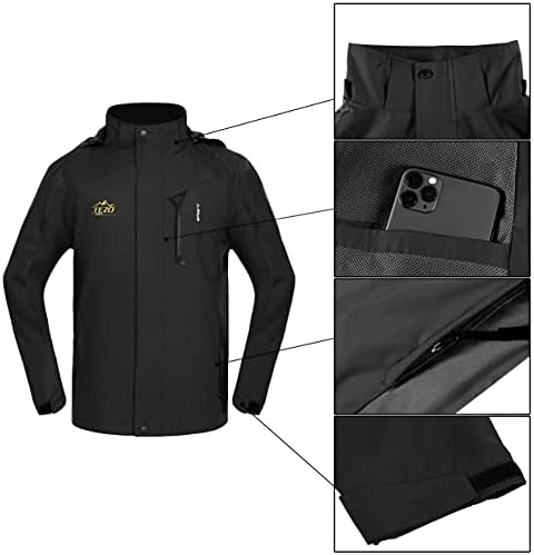 TEZO Mens Rain Jacket Waterproof with Hooded Hiking Coat Lightweight Windbreaker - Image 5