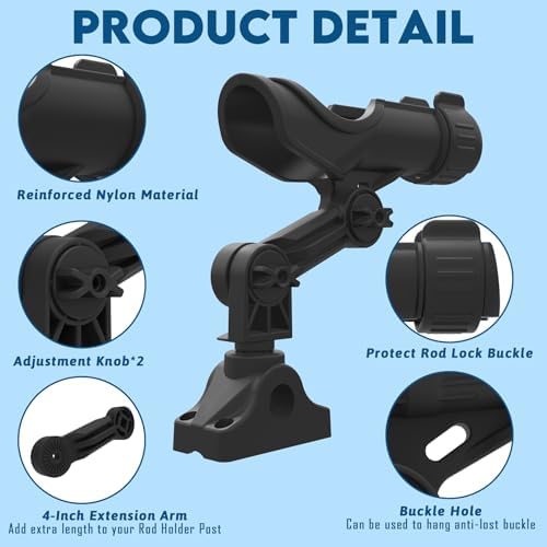 Fishing Rod Holder for Kayak & Boat with Side Deck Mount, 360 Degree Adjustable, Compatible with Spinning, Casting, Fly Reels - Image 6
