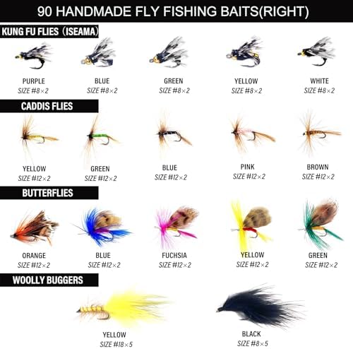 Fly Fishing Assorted Flies Kit, Pack of 90 pcs Including Dry and Wet Flies, Nymphs, Streamers, Wooly Buggers, Terrestrials and More, Magnetic Fly Box. - Image 3
