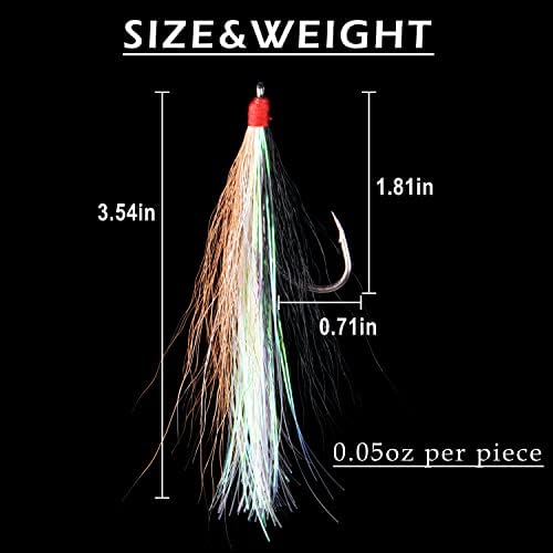Bucktail Teasers with Hook Saltwater, Fishing Teaser Lures Flounder Rig Fishing Jig Hooks 5 Colors for Flounder Salmon Trout Sea Bass - Image 3