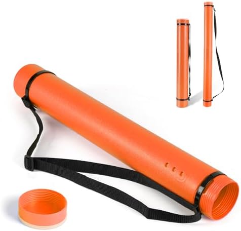 DEWEL Poster Tube, Waterproof Poster Holder Plastic Expandable Poster/Art/Document Storage Tube 24.5" to 40", Adjustable Poster Storage Blueprint Holder with Carrying Strap (Orange-Large Size) by DEWEL