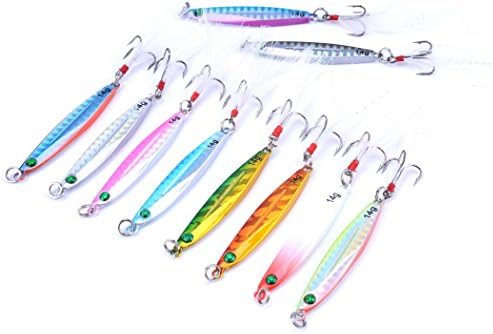 Aorace 10pcs Hard Metal Jigs Diving Sea Fishing Lures Minnow Popper Baits Tackle Crankbait Saltwater Freshwater Lures with Feather - Image 4