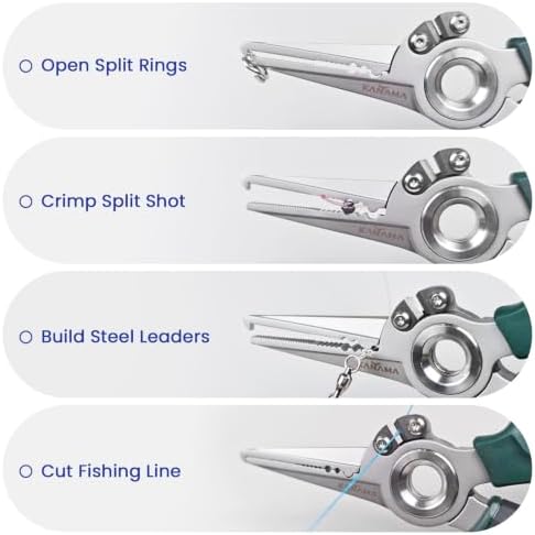 KANAMA 17-4 Stainless Steel Fishing Pliers, 7.5 Inch Rust Saltwater Fishing Pliers with Split Ring, Fish Hook Remover with Tungsten Carbide Braid Cutters, Non-Slip Handles Fishing Gifts for Men - Image 3