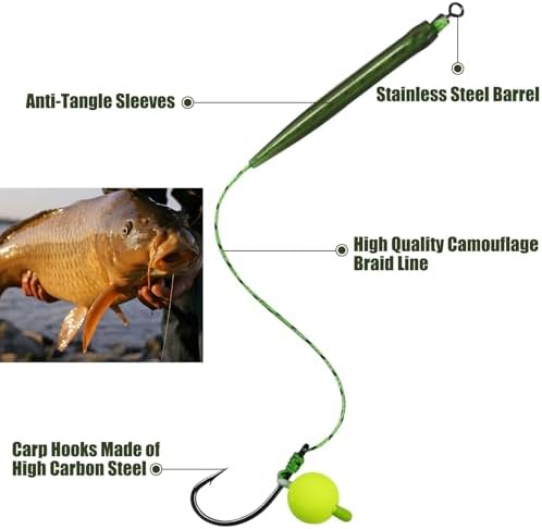 Carp Fishing Hair Rigs Carp Fishing Gear with Braided Thread Line, Carp Fishing Hooks Size 2/4/6/8, Swivel Snaps and Artificial Carp Boilie Eggs - Image 4