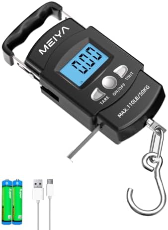 MEIYA Fish Scale for Fishing, Rechargeable/AAA Batteries, 3ft Tape Measure by MEIYA