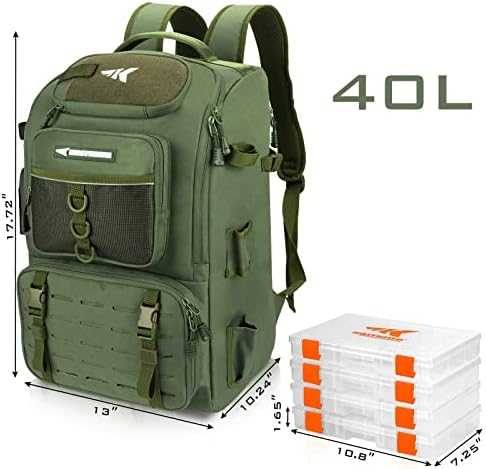 KastKing KarryAll Fishing Backpack with Rod Holder 4 Tackle Boxes, 40/26L - Image 2