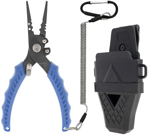 Reaction Tackle Fishing Pliers, Stainless Steel Saltwater Pliers with Braid Cutter, Hook Remover and Crimper, PTFE Coated Coated with Sheath and Lanyard by ReactionTackle