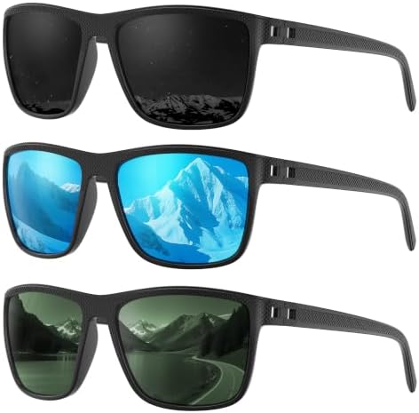 Fanshen Square Polarized Sunglasses for Men, 3 Pack Lightweight UV Protection Sun Glasses for Driving Fishing Golf by Unknown