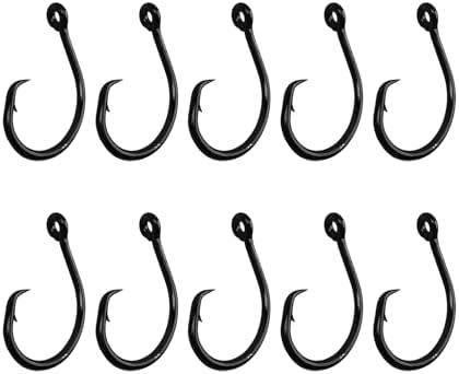 10PCS High-Carbon Steel Circle Hooks Barbed Fishing Hooks with Holes, Freshwater and Saltwater Fishing Hooks for Tuna, Catfish, Bass by HSYMQ