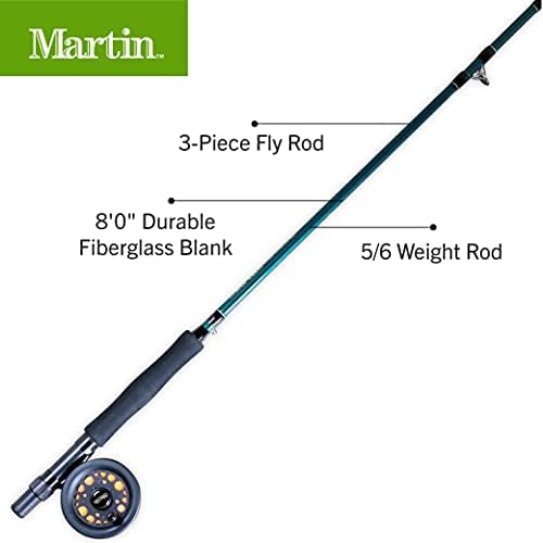 Martin Complete Fly Fishing Kit, 8-Foot 5/6-Weight 3-Piece Fly Fishing Pole, Size 5/6 Rim-Control Reel, Pre-spooled with Backing, Line and Leader, Includes Custom Fly Tackle Assortment, Brown/Green - Image 2