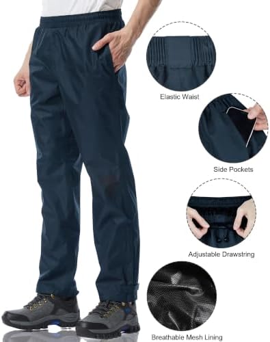 iCreek Men's Rain Pants Waterproof Breathable Lightweight Rain Over Pants - Image 3