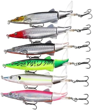 Whopper Fishing Lure for Bass Popper Top Water Fishing Lures with Floating Rotating Tail Barb Treble Hooks in Saltwater Freshwater Plopping Lures Kit by RTGSE