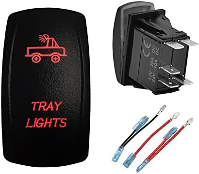12V 24V RED Tray Light Rocker Switch with Jumper Wires 5 PIN ON-Off Laser Etched Toggle Switch for Car Truck Trailer Tow Truck by BACAUTOPARTS