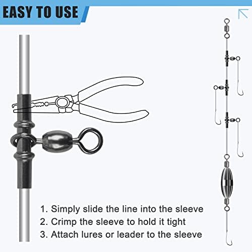 Fishing Cross Line 3 Way Swivel,40pcs T-Shape Sleeve Swivels Heavy Duty Crimp Crane Swivel Brass Triple Swivels for Deep Drop Rigs Saltwater Fishing Tackle - Image 5