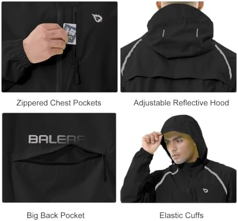 baleaf Men's Rain Jacket Waterproof Hood Lightweight Reflective Packable - Image 4